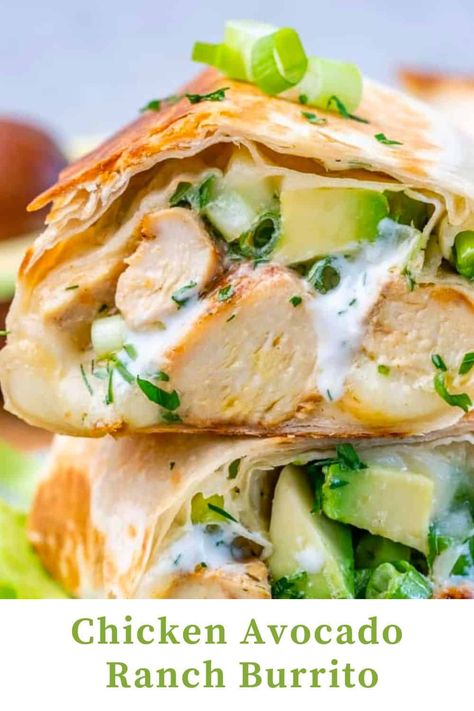 Enjoy this chicken avocado Ranch burrito whenever you want something filling and full of flavor. This burrito is super easy to make within minutes and has fresh flavors of parsley, green onions, and avocado. #chickenburrito #burrito #burritowrap #chickenwrap Chicken Avocado Ranch Burritos, Avocado Lunch Recipes, Avocado Lunch, Healthy 2024, I Lost 100 Pounds, Burrito Recipe, Avocado Ranch, Burritos Recipe, Chicken Burritos