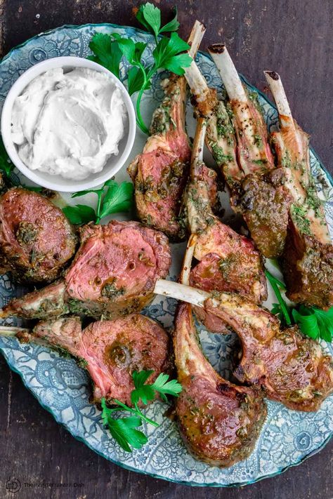 Lamb Rack Recipe, Lamb Marinade, Roast Rack Of Lamb, Crusted Rack Of Lamb, Mediterranean Cooking, Grilled Lamb Chops, Lamb Chop Recipes, Lamb Recipe, The Mediterranean Dish