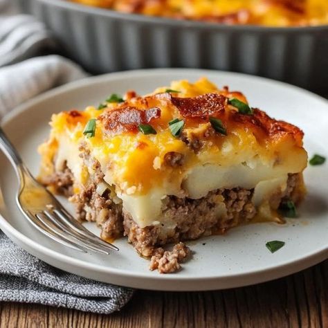 Easy Casserole Dinner, Dinner Bacon, Meatloaf Casserole, Easy Dinner Casseroles, Homemade Mashed Potatoes, Loaded Potato, American Dishes, Easy Casserole, So Yummy