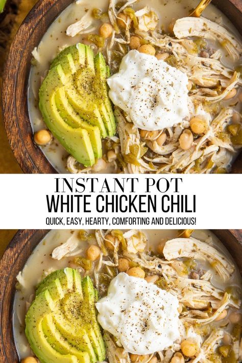 Healthy White Chili Recipe, Healthy White Chili, Easy White Bean Chicken Chili Recipe, Chicken And Beans Recipe, Chili With White Beans, Instant Pot Beans Recipe, Chili Bean Soup, Instant Pot White Chicken Chili, Quick Chili Recipe