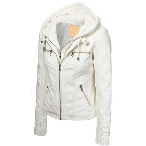 MBJ Womens 2-For-One Hooded Faux leather Jacket L CREAM at Amazon... ($49) ❤ liked on Polyvore featuring outerwear, jackets, vegan leather jacket, vegan biker jacket, white faux leather jacket, biker jacket e white moto jacket Leather Jacket With Hood, Winter Outwear, Hooded Faux, Lambskin Leather Jacket, Party Kleidung, Cute Jackets, Faux Leather Jacket, Leather Jackets Women, Women's Coats