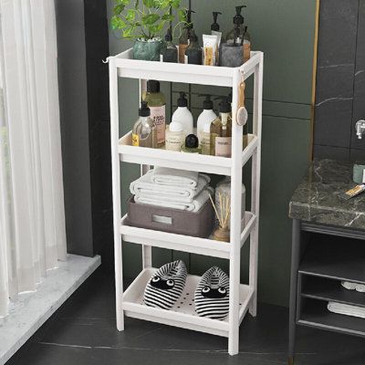 Multi-functional bathroom shelf | Rebrilliant Bathroom Rack, Size 41.34 H x 14.17 W x 8.86 D in | Wayfair | Organization Dorm Bathroom Organization, Storage Ideas For Small Bathrooms, Small House Storage, Boys Bathroom Decor, Bathroom Caddy, Shower Bathtub, Simple Bathroom Decor, Shower Shelf, Ikea Bathroom