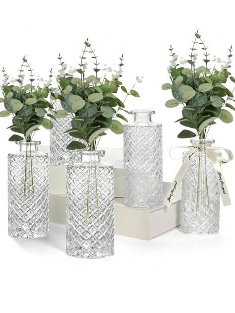 10 Artificial Euclidean With Glass Vases For Centerpieces Wedding Decorations, Clear Vases For Flowers, Mini Vintage Glass Flower Vase With Eucalyptus And Differing Shapes For Farmhouse Home DecorationI discovered amazing products on SHEIN.com, come check them out! Vase With Eucalyptus, Vases For Centerpieces, Glass Vases Centerpieces, Vases For Flowers, Vase Transparent, Glass Flower Vase, Clear Vases, Centerpieces Wedding, Glass Flower Vases