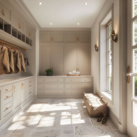 Focusing on storage solutions for this mudroom design. #organic #interiorstyling #interiordesign #stelladallasinteriors ai design by @stelladallasinteriors French Walk In Closet, European Style Wardrobe Design, Modern French Wardrobe, French Wardrobe Design, Dream Walk In Wardrobe, Modern Classic Wardrobe Design, Modern Classic Walk In Closet Design, American Classic Walk In Closet, Classical Walk In Closet