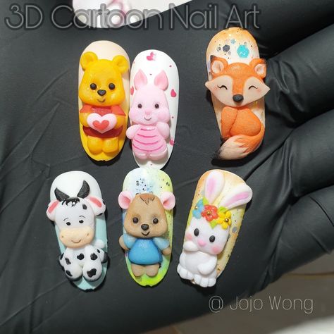 3d Cartoon Nail Art, Acrylic 3d Nail Art, Nail 3d Designs, Nails 3d Designs, 3d Nail Designs Acrylics, 3d Acrylic Nail Art, Easter Nails Design Spring, Cartoon Nail Designs, Cartoon Nail Art