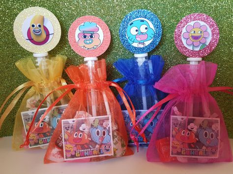 12 Amazing World of Gumball Party Favor by caliknowshowtoparty Gumball Birthday Party, Skye Birthday Party, Birthday Goody Bags, Gumball Party, Bag Sticker, Birthday Baking, Birthday Goodie Bags, Amazing World Of Gumball, Birthday Party Centerpieces