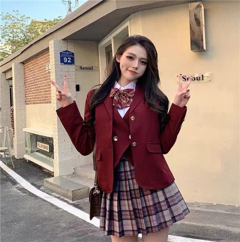 College Uniform, School Uniform Fashion, School Uniform Outfits, Dance Outfits Practice, Clothes Korean Style, Set Outfits, Woman Suit Fashion, Korean Fashion Dress, School Dresses