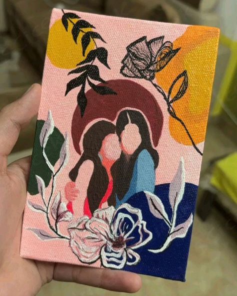 Easy Friendship Painting Ideas, Acrylic Painting For Best Friend, Painting On Friendship, Creative Illustration Art, Painting Ideas To Gift Someone, Best Friend Art Aesthetic, Sister Painting Ideas On Canvas, Aesthetic Cute Painting, Canvas Painting For Him