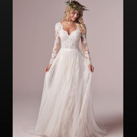 Rebecca Ingram ‘20rs656’ Retail Price $1,180 (Size 14) New/ Never Worn. Wedding Dress With Long Sleeves, Rebecca Ingram, Floor Length Wedding Dress, Ivory Gown, Lace Wedding Dress With Sleeves, 15 August, Long Sleeve Wedding Dress Lace, Boho Wedding Dress Lace, Lace Bridal Gown