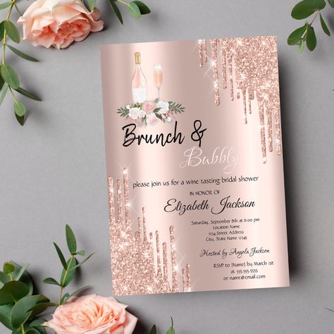 Rose Gold Drips Brunch & Bubbly Bridal Shower Invitation 1st Wedding Anniversary Quotes, 1st Wedding Anniversary Gift For Him, Wine Bridal Shower Invitations, Brunch And Bubbly Invitations, Pink Celebration, Celebration Invitations, Wedding Anniversary Quotes, Bridal Shower Wine, Addressing Wedding Invitations