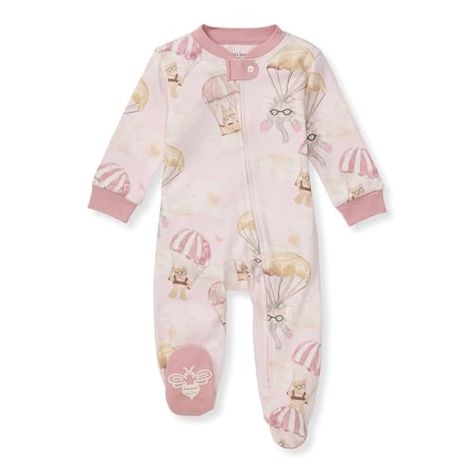 Burt's Bees Baby Girls Footed One-Piece Pajamas, Sleep and Play Loose Fit, 100% Organic Cotton, Sizes NB to 6-9 Months Baby Footie Pajamas, Convertible Mittens, Pink Newborn, Footie Pajamas, Burts Bees Baby, Footie Pajama, Baby Colors, One Piece Pajamas, Burt's Bees