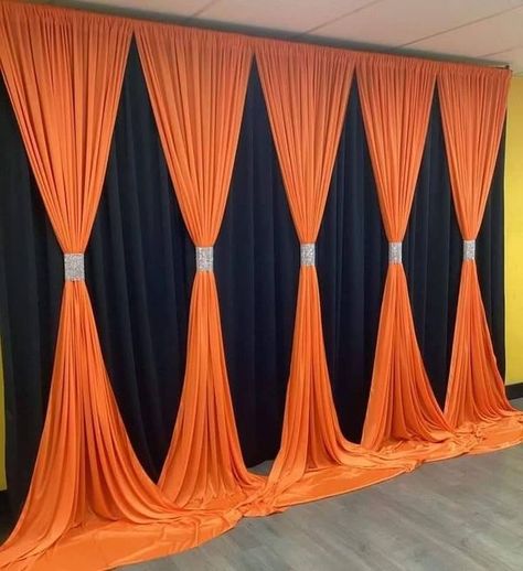 Curtain Backdrop Wedding, Curtain Dimensions, Wedding Decorations Diy Centerpiece, Chaturthi Decoration, Ganesh Chaturthi Decoration, Attractive Wallpapers, Classic Curtains, Orange Curtains, Ganpati Decoration At Home