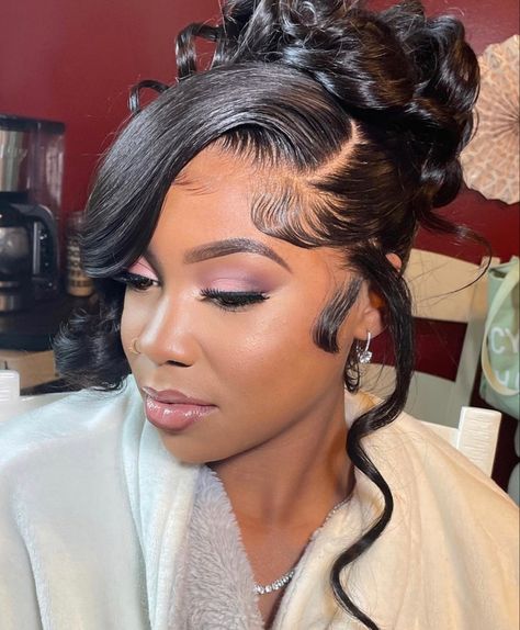 18th Birthday Hairstyles Short Hair, Updo Wigs Black Women, Prom Updo Black Women, Frontal Updo Hairstyles, American Deli, Makeup 2022, Prom 23, Church Anniversary, Black Wedding Hairstyles