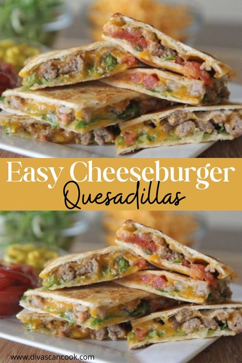 These little guys do a great job at packing in all the juicy flavors of a cheeseburger!! With that buttery golden tortilla, I almost prefer these cheeseburger quesadillas over a regular cheeseburger. Serve with some ketchup and mustard for dipping! Quick Easy Kid Friendly Meals, Cheeseburger Quesadillas, Easy Lunches For Kids, Lunch Planning, School Lunch Recipes, Quick Lunch Recipes, School Recipes, Summer Lunch, Easy Lunch Recipes