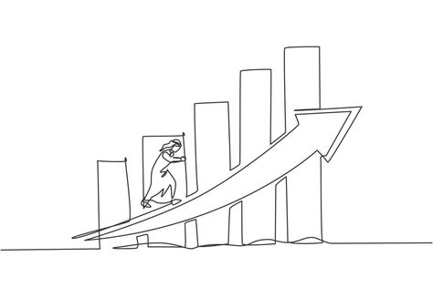 Single one line drawing of young Arabic businessman running climb the arrow graph up. Success business growth strategy minimal concept. Modern continuous line draw design graphic vector illustration Growth Illustration Graphic Design, Hand Drawn Icons, Line Sketch, Business Growth Strategies, One Line Drawing, Continuous Line Drawing, The Arrow, Continuous Line, Growth Strategy