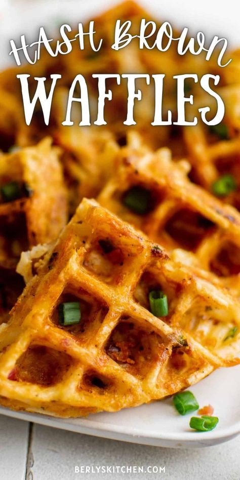 This easy recipe for Hash Brown Waffles shows you how to create a waffle using shredded breakfast potatoes! Serve them alongside breakfast or dinner with a dollop of sour cream or dunk in ketchup for a fun alternative to traditional hash browns. Shredded Breakfast Potatoes, Hash Brown Waffles, Hashbrown Waffles, Easy Yummy Breakfast, Fluffy Cinnamon Rolls, Potato Waffles, Waffle Maker Recipes, Breakfast For A Crowd, Hashbrown Recipes