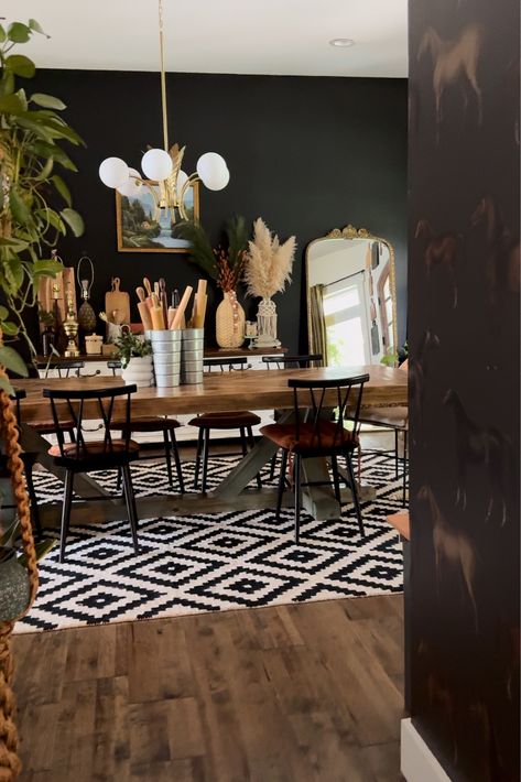 Shop Black Scandinavia Diamond Area Rug and other curated products on LTK, the easiest way to shop everything from your favorite creators. Boho Dining Room, Horse Wallpaper, Western Homes, Scandinavia, Boho Decor, Dining Room, Area Rugs, The Creator, House Styles