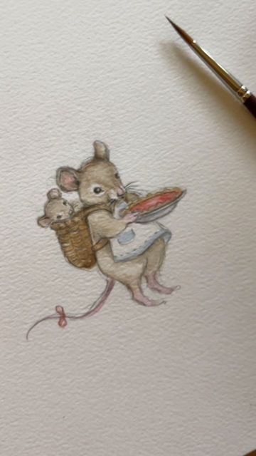 Jamie Lauby~Fable & Forest on Instagram: "Summer Strawberry pie🥧 I drew this little mouse character a few summers back when I realized someone had been stealing strawberries out of my garden. I found many berries with little nibbles~ half eaten. Then later I moved a garden bench and found a little nest under one portion. Perfect mouse size. So I imagined a little mama mouse busy collecting berries and making pies all summer. . Have a wonderful Friday friends! . . . . #whimsicalart #whimsical_childhood #kidlitart #childrenillustration #miceofinstagram #cottagecore #cottagecoreaesthetic #cottagecoreart #gouache #gouachepainting #traditionalart #illo #illustrator #best_of_illustrations #illustratorsoninstagram #seekthesimplicity #magicalillustration #poetryofsimplethings #seasonspoetry" Cute Whimsical Drawings, Cute Mouse Painting, Mouse Illustration Drawing, Cute Mouse Illustration, Storybook Art Illustrations, Have A Wonderful Friday, Mouse Drawings, Making Pies, Cottage Core Art