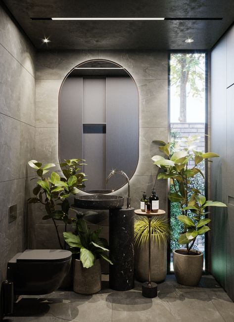 Toilet Design With Plants, Resort Toilet Design, Tropical Toilet Design, Ethereal Office, Modern Tropical Bathroom, Tropical Toilet, Green Wc, Tropical Toilets, Coffee House Interiors