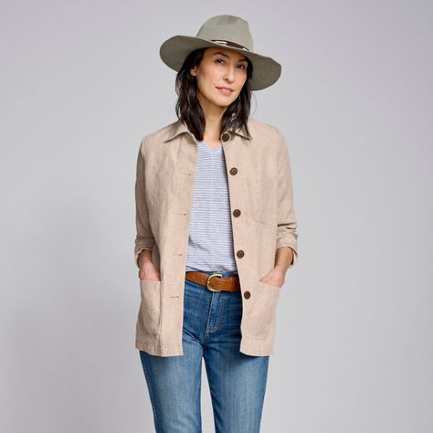 Linen Chore Jacket | Orvis Fly Shop, Warm Weather Outfits, Chore Jacket, Women's Coats, Pure Linen, Outdoor Apparel, Warm Weather, Coats For Women, Rain Jacket