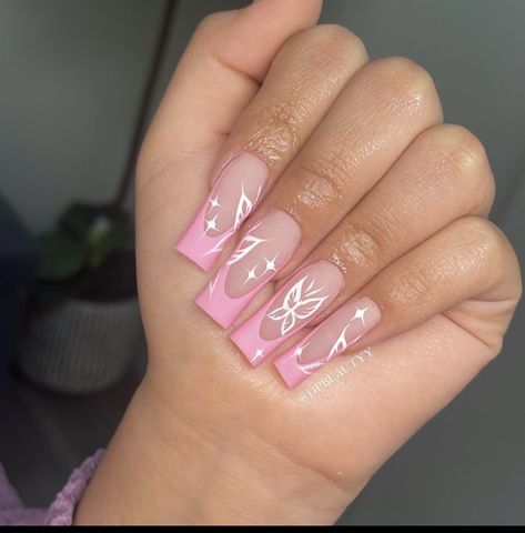 Nail ideas Pink Nails With Butterfly, Butterfly Nails Pink, Pink Butterfly Nails, Nails With Butterfly, Baby Pink Nails Acrylic, Grad Nails, Future Nails, Quinceanera Nails, Butterfly Nail Designs