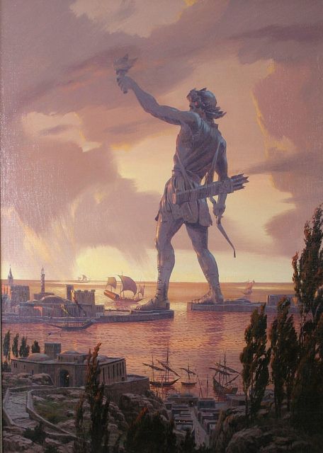 The Colossus of Rhodes was a statue of the Greek god Helios, erected on the Greek island of Rhodes by Chares of Lindos between 292 and 280 B... Colossus Of Rhodes, Imperiul Roman, Symbole Viking, Exposition Photo, Grece Antique, Greek History, Ancient World, 다크 판타지, Greek God