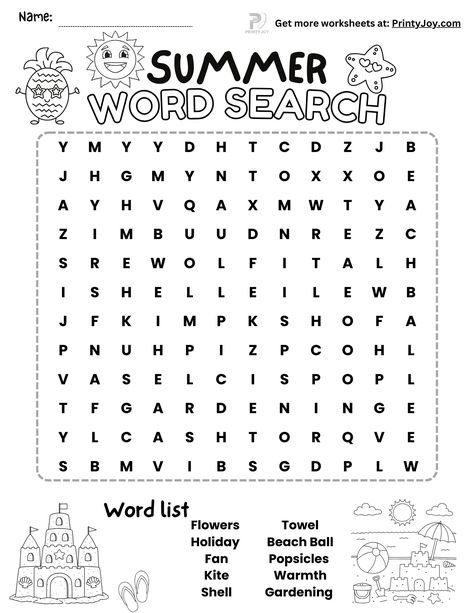 Summer Word Search Free Printable Summer Word Search, Word Search Free Printable, Printable Word Games, Mickey Coloring Pages, Easy Word Search, Free Word Search Puzzles, Word Search For Kids, Word Games For Kids, Kids Word Search