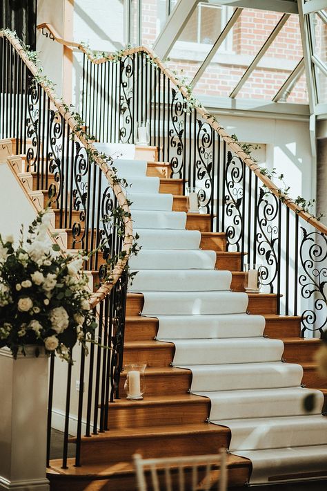 Clean Wedding Decor, Mansion Staircase, Botleys Mansion, Ceremony Layout, Mansion Wedding Venues, Reception Ceremony, Stone Stairs, Peacock Wedding, Mansion Wedding