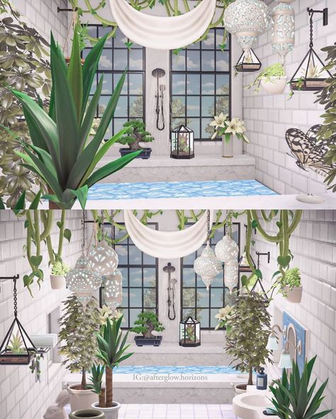 Lucy on Instagram: “Little bathroom 🌿🤍 I decided to transform my indoor pool design into a wet room/bathroom, hope you guys don't mind a similar post 🥰” Little Bathroom Design, Little Bathroom, Wet Room Bathroom, Bathroom Build, Indoor Pool Design, Piscina Interior, Happy Home Designer, Animal Crossing Qr Codes Clothes, Animal Crossing Wild World