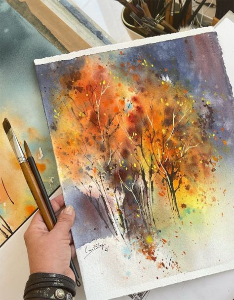 Autumn is a moment when every leaf is a flower. Check these awesome watercolor painting ideas to brush the most beautiful season on your canvas! Cardinal Birds Art, Watercolor Painting Ideas, Landscape Painting Watercolor, Autumn Watercolor, Watercolor Lessons, Watercolor Projects, Fall Watercolor, Watercolor Flower Art, Bird Art Print