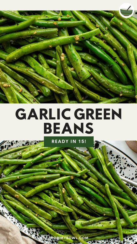 Fresh Garlic Green Beans are a great side dish pairing for any meal. Garlicky, crunchy, juicy, and packed with nutrition. Gluten-Free, Vegan. Green Beans Vegan, Boil Green Beans, Fresh Green Bean Recipes, Green Beans Side, Green Bean Dishes, Green Beans Mushrooms, Cooking Green Beans, Garlic Green Beans, Pasta Sides