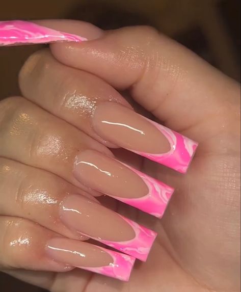 Marble French Tip, Marble Acrylic Nails, Sky Blue Nails, Pink French Nails, Ombre Acrylic Nails, Nail Design Inspiration, French Tip Acrylic Nails, Work Nails, Long Acrylic