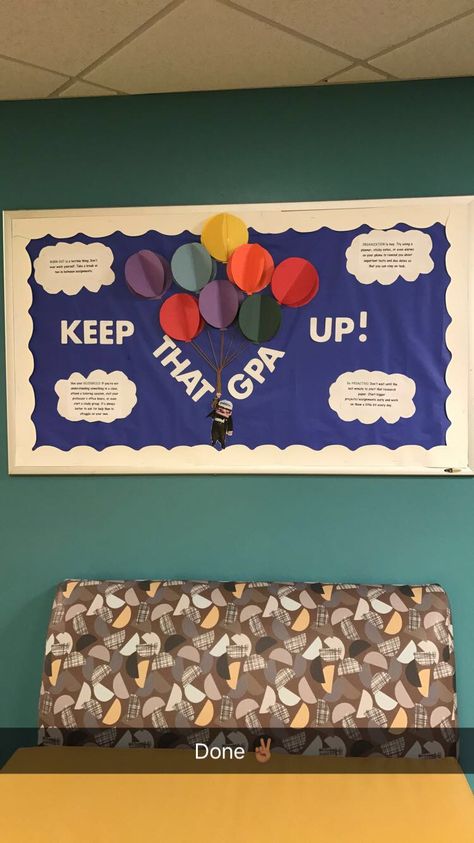 Up themed RA board #bulletin #board #RA Winter Door Decs, Residence Life Bulletin Boards, Dorm Bulletin Boards, Res Life Bulletin Boards, Motivational Bulletin Boards, December Bulletin Boards, February Bulletin Boards, Dorm Door Decorations, College Bulletin Boards