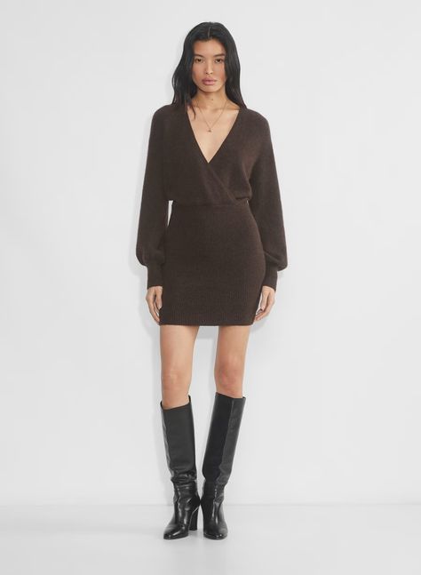 ELSIE DRESS | Aritzia Elsie Dress, Knit Wrap Sweater, Fall Activewear, Sweater Mini Dress, Rib Stitch, Coat Trends, Micro Skirt, Dress Knit, Tailored Coat