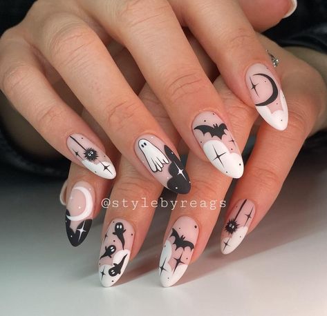 Holloween Nails, Simple Fall Nails, Hippie Nails, Gothic Nails, Goth Nails, White Nail Designs, Halloween Nail Designs, Halloween Nail, Halloween Nail Art