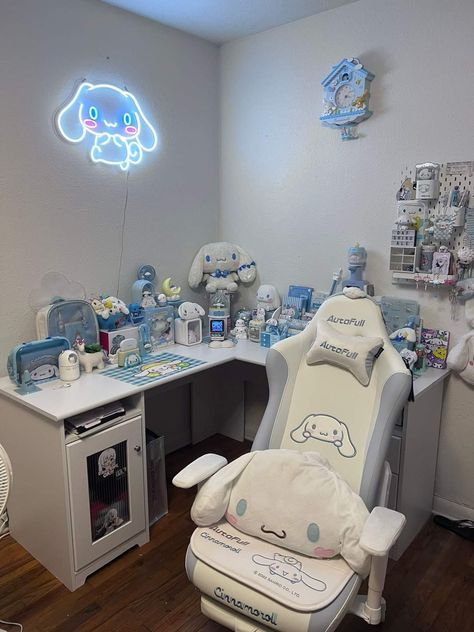 Blue Gaming Room, Cinnamoroll Room, Kawaii Room Aesthetic, Sanrio Room, Blue Room Decor, Cute Cinnamoroll, Themed Kids Room, Dream Bedroom Inspiration, Kawaii Bedroom