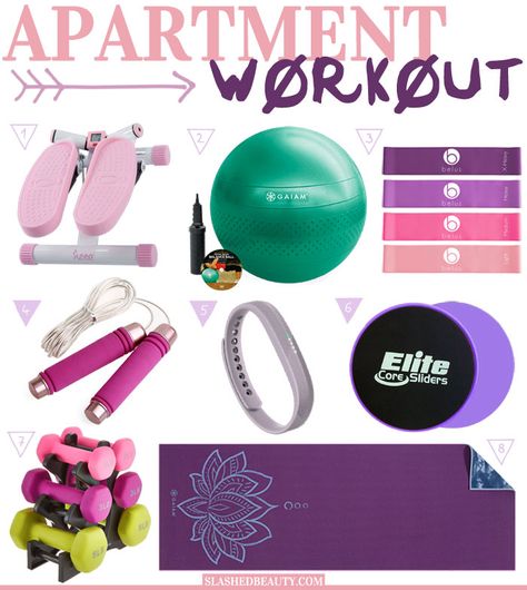 8 Exercise Essentials for Apartment Workouts | Slashed Beauty Apartment Workout, Exercise Tools, Gym Room At Home, Workout Equipment, Gym Room, Home Workout Equipment, Gym Essentials, Workout Essentials, Fitness Tools