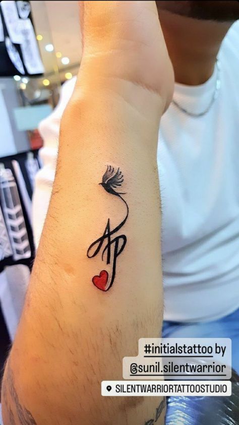 #couple #tattoo #tattooideas #pins # instagram #tattoolovers #fashion Pooja Name Tattoo Designs, Infinity Tattoo Designs For Couples, Tattoo Couple Goals, Ap Tattoo, Silent Warrior, Couple Name Tattoos, Initials Tattoo, Husband Tattoo, Wife Tattoo