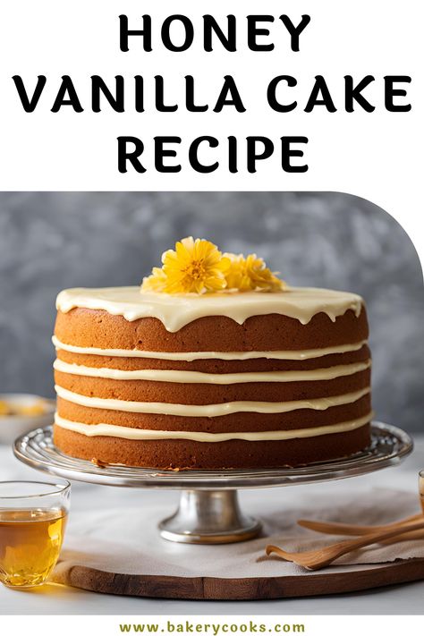 This Honey Vanilla Cake is a delightful blend of sweet honey and rich vanilla flavors. Moist and fluffy, it's perfect for any occasion. With simple ingredients and an easy step-by-step process, you can create this delicious dessert that’s sure to impress family and friends. Enjoy every bite! Vanilla Honey Cake, No Bake Honey Cake, Moist Honey Cake Recipe, Healthy Honey Cake Recipe, Honey Vanilla Candle, Best Vanilla Cake Recipe, Honey Cake Recipe, French Vanilla Cake, Butter Carrots