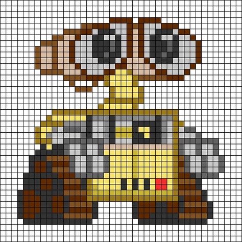 Walle And Eve Perler Beads, Disney Pixel Art Grid, Crochet Tapestry Alpha Pattern, Rick And Morty Pixel Art, Disney Alpha Patterns, Cartoon Pixel Art, Disney Pixel Art, Cross Stitch Patterns Easy, Pixel Art Disney