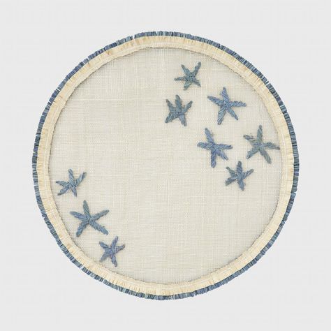 Straw Star Placemat [Blue & Natural] | Embroidered Placemats – Joanna Buchanan Straw Star, Joanna Buchanan, Luxury Table, Mirrored Nightstand, Monogrammed Items, Placemat Sets, Blue Star, Linen Tablecloth, Star Designs