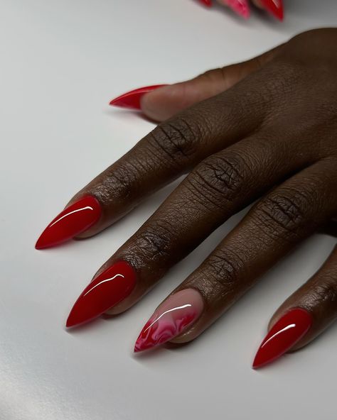 Happy Caturday 💋 #dovenailsbysharon #apresgelx #greensboronails #mcleansvillenails #gelxnails #rednails Almond Nails Red, Elegant Touch Nails, Opi Gel Nails, Gel Toe Nails, Red Acrylic Nails, Short Square Acrylic Nails, Unique Acrylic Nails, Nails Only, Short Acrylic Nails Designs