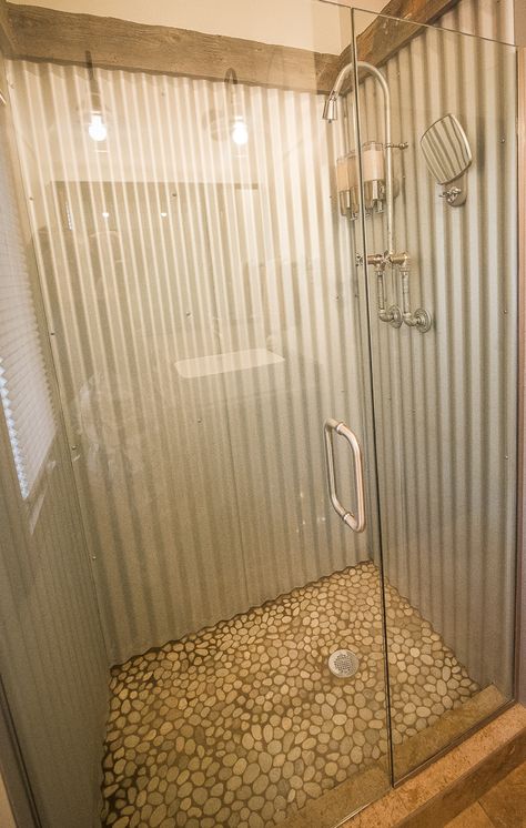 Corrugated Shower Walls, Metal Shower Walls Corrugated Tin, Tin Shower Walls Rustic Bathrooms, Corrugated Metal Shower Walls, Metal Shower Walls, Tin Shower Walls, Shower Wall Ideas, Rustic Shower Ideas, Tin Shower