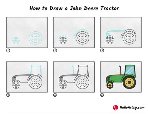 How To Draw A Tractor Step By Step, How To Draw A Tractor, Tractors Drawing, Draw A Tractor, Tractor Drawing, John Deere Tractors Farms, Blue Crayon, John Deere Tractor, Draw Two