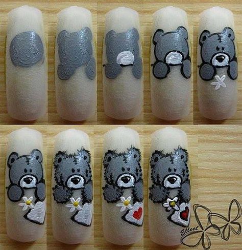 teddy bear nail art Unghie Nail Art, Animal Nail Art, Bears Nails, Nagel Tips, Animal Nails, Cute Nail Art, Beautiful Nail Art, Nail Art Inspiration, Easy Nail Art