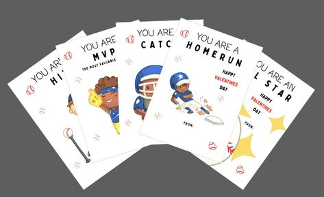 Printable Kids Valentine Cards Sports Valentine Cards - Etsy Kids Valentine Cards, Baseball Valentine, Printable Valentine Cards, Printable Valentines Cards, Printable Valentine, Valentines Day Cards, Printable Kids, Tags Printable, Valentine Tags