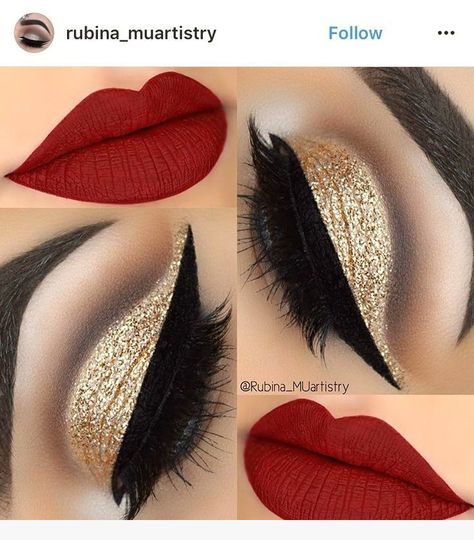 Maquillage Kylie Jenner, Christmas Eye Makeup, Red Lip Makeup, Pinterest Makeup, Gold Makeup, Christmas Makeup, Make Up Looks, Gold Eyes, Makeup Goals