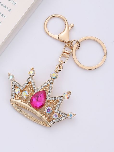 Pink  Collar  Plastic   Embellished   Women Accessories Crown Keychain, Ruby Necklace Designs, Fnaf Crafts, Rhinestone Keychain, Crown Charm, Handmade Keychains, Pretty Phone Cases, Cute Car Accessories, Mini Charm