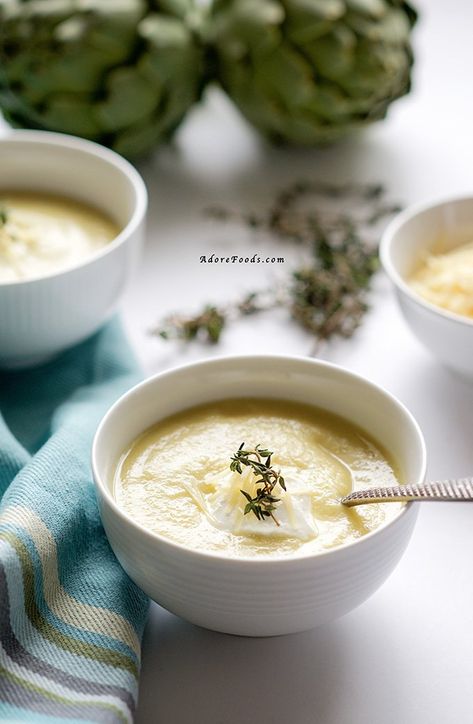 Creamy artichoke soup with parmesan and sour cream – Adore Foods Best Artichoke Recipe, Bisque Soup Recipes, Lobster Bisque Soup, Artichoke Soup, Parmesan Soup, Bisque Soup, Soups Recipes, Spring Recipe, Artichoke Recipes