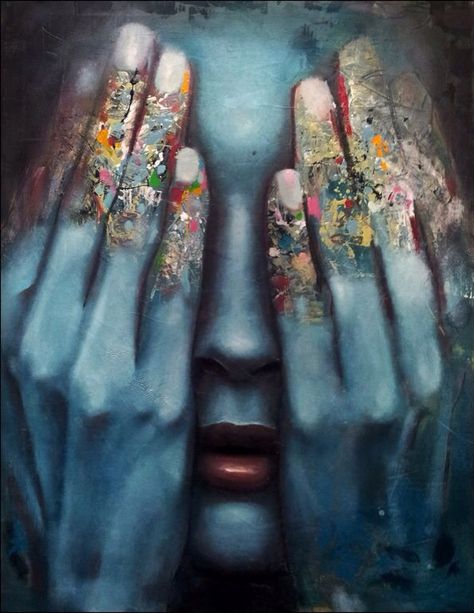 Girl with Blue  Face & Hands with colored paint art Art Amour, Illustration Kunst, Wow Art, Art Et Illustration, Art And Illustration, Pics Art, Macedonia, Guided Meditation, Art Moderne